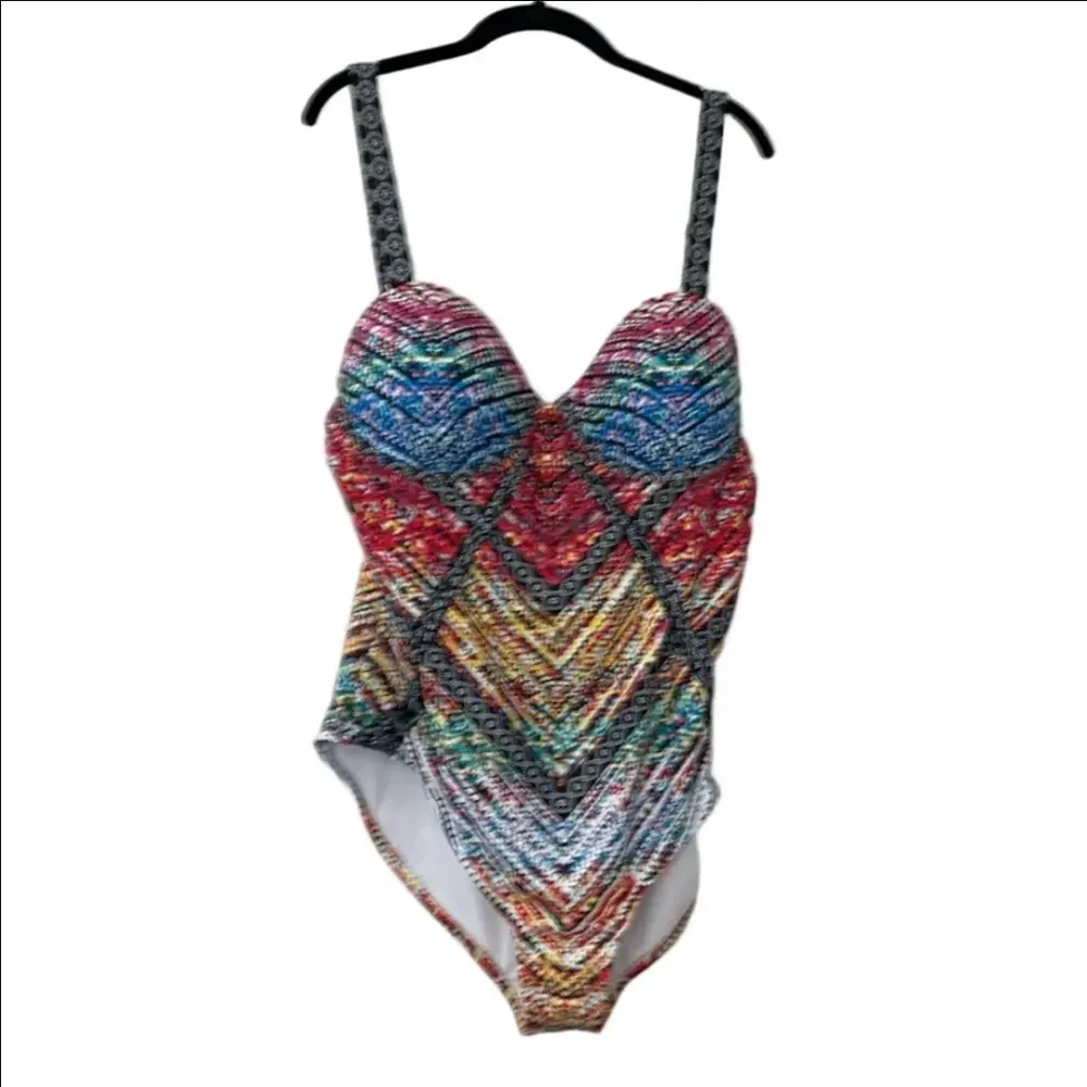 Multicolor V-Pattern One-Piece Swimsuit Size 2XL